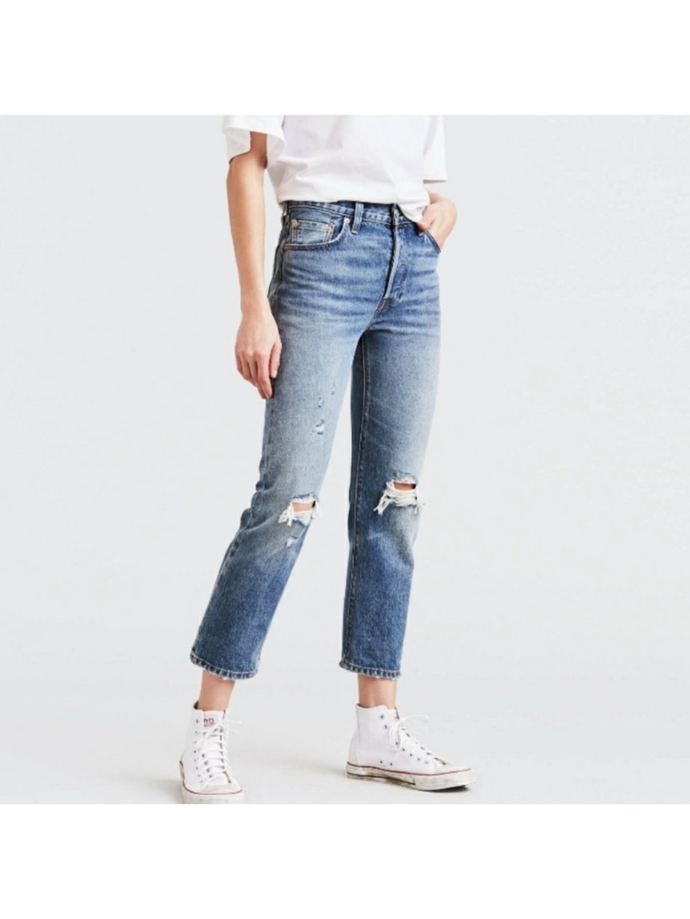 Levi's Selvedge 501 Cropped Distressed Vintage Find Wash Jeans 26x26 Grunge